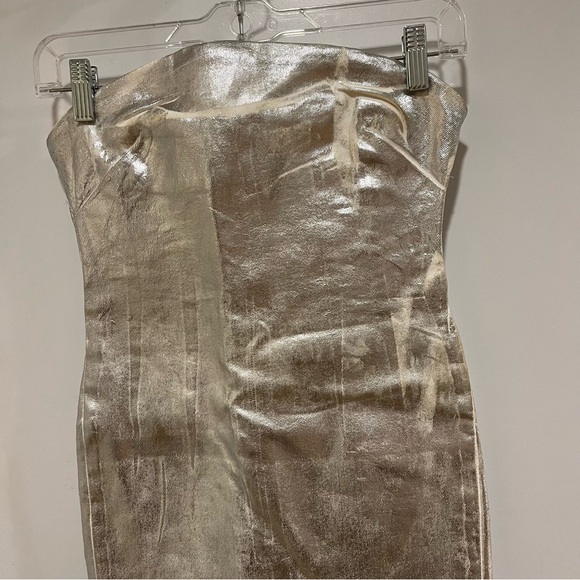 Zara Silver Fitted Metallic Maxi Dress Strapless XS Blogger Fave - Picture 4 of 10